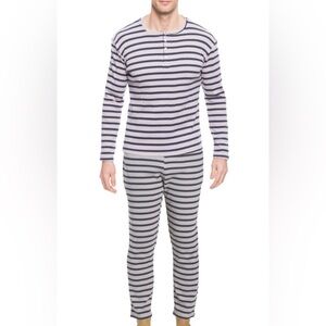 ⚡️Noble Mount Men's Waffle Knit Henley Lounge Set -Stripes Heather Grey Navy - M